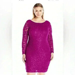 Marina Fuchsia Pink Lace Long Sleeve Dress size 16W.